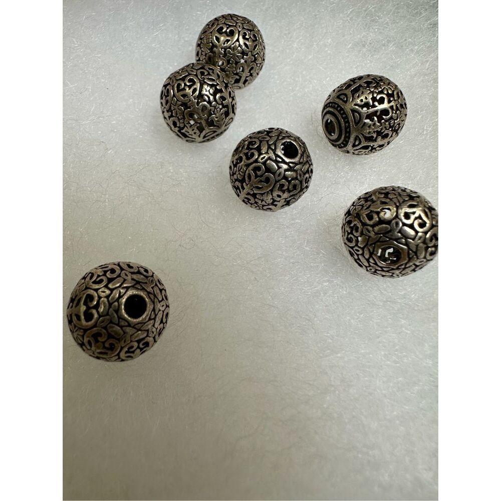 Bali Silver Oxidized Sterling Focal Round Beads size 20mm (set of 6) #M-1952 - Picture 2 of 3